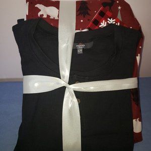 Mountain Ridge Women's XL Pyjama - Long Sleeved black Top - Wintery Scene Bottom